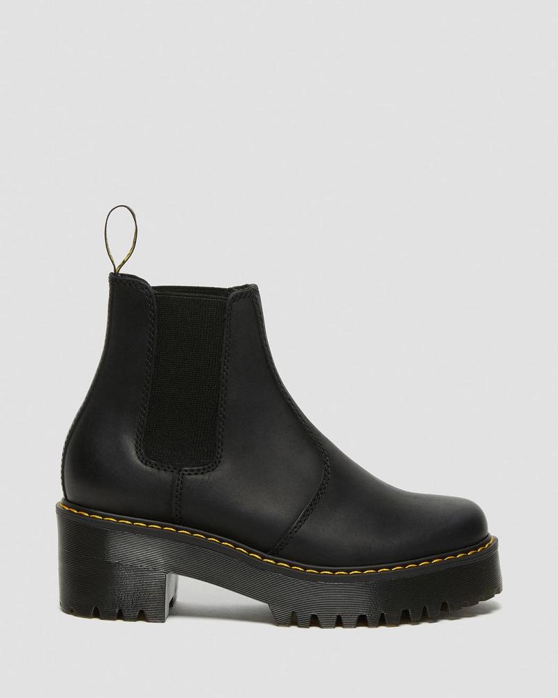 Dr Martens Rometty Wyoming Leren Platform Hakken Laarzen Dames Zwart | NL 627PJJ